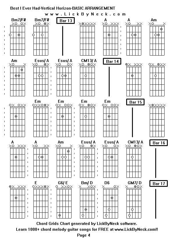 Chord Grids Chart of chord melody fingerstyle guitar song-Best I Ever Had-Vertical Horizon-BASIC ARRANGEMENT,generated by LickByNeck software.